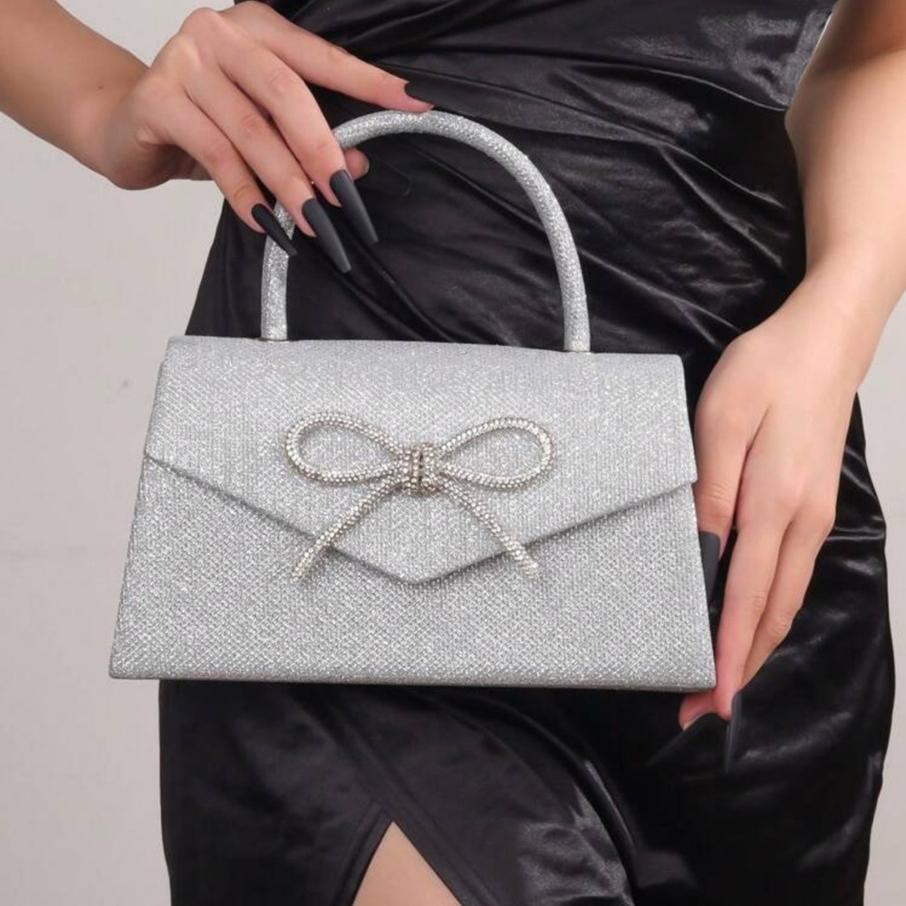 SHEIN Silver Clutch with Bow Detail